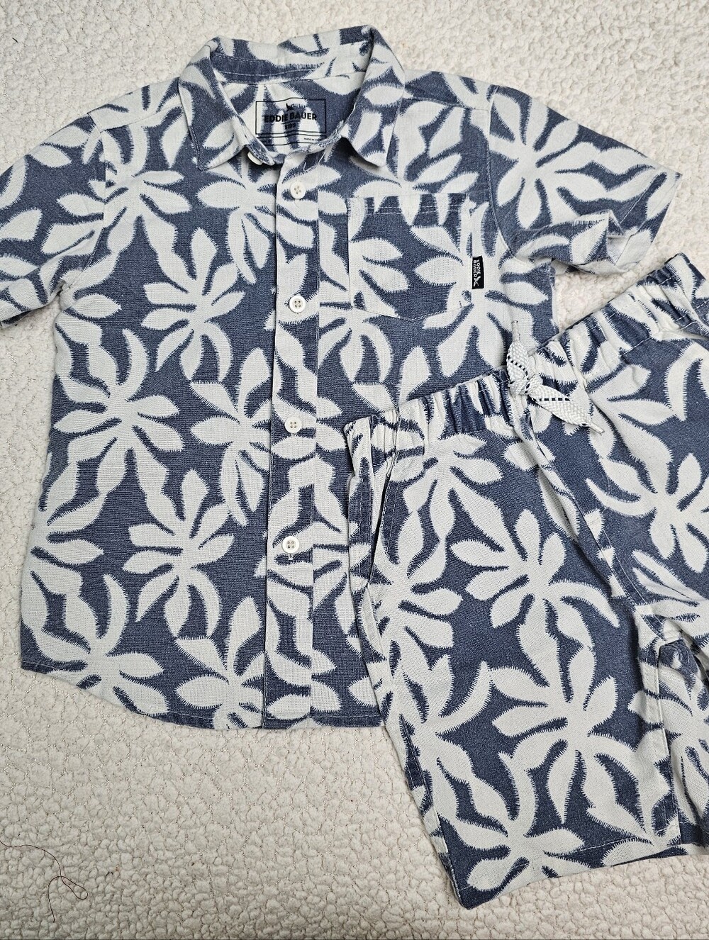 Eddie Bauer Boys Summer Shirt Short Set Linen Blend Sz 5  Vacation Beachy Casual